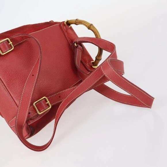 GUCCI Bamboo Backpack Suede Red Gold Auth - Picture 8 of 16